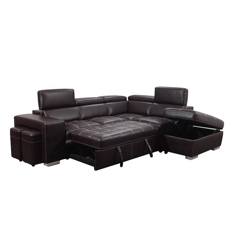 reclining leather high Loadability Extendable bed multi-functional LOVESEAT+chaise+ottoman+two futons cum sofa bed