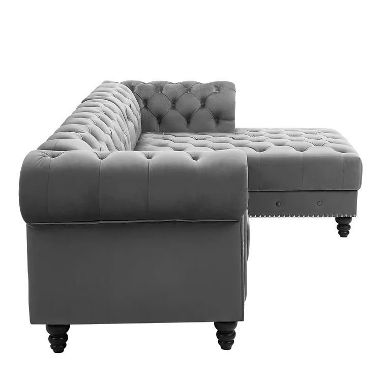 Chesterfield Armrest Home furniture living room sofa Nice Velvet Fabric Button Tufted Design Upholstered Sofa set for Hotel