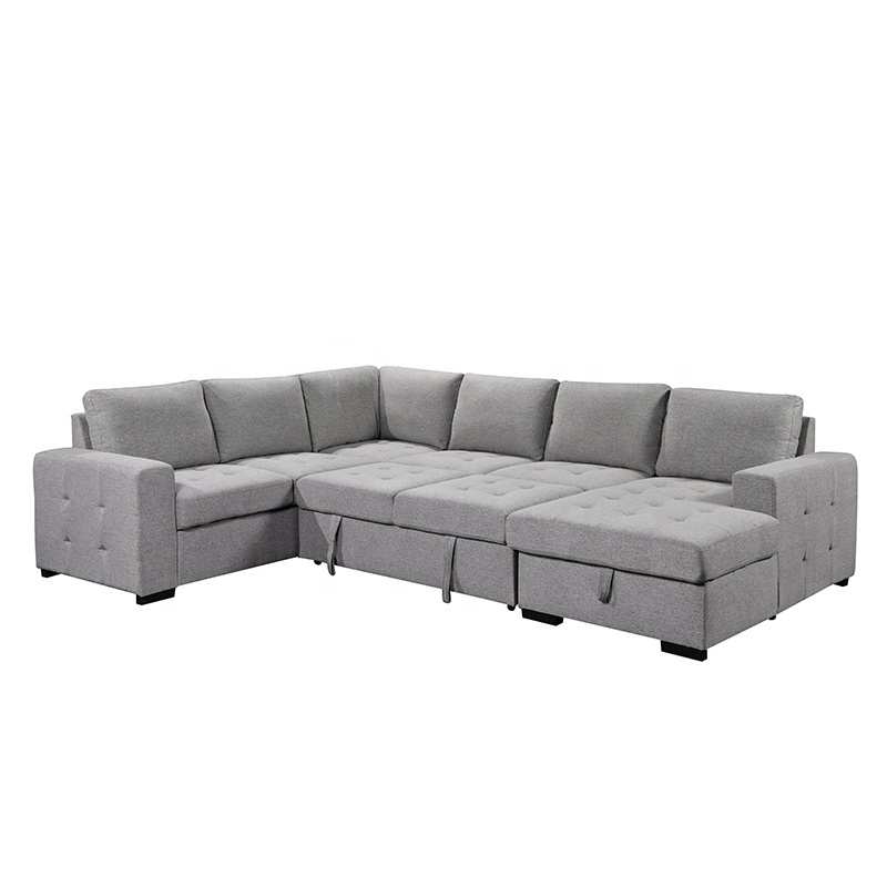 Tianhang furniture linen fabrics multi-seats living room sofa U shaped corner pull out sofa bed with storage