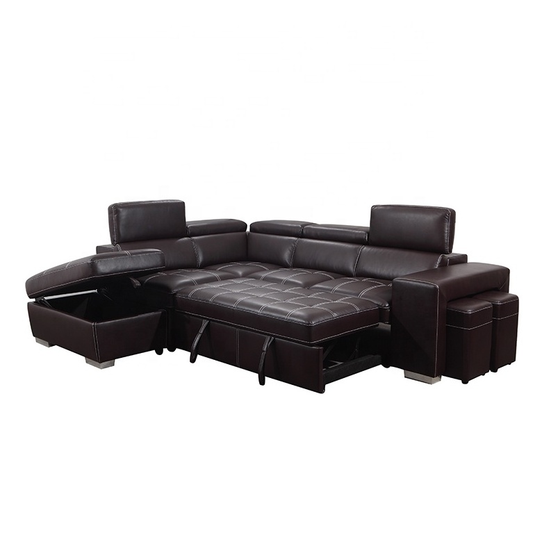 reclining leather high Loadability Extendable bed multi-functional LOVESEAT+chaise+ottoman+two futons cum sofa bed