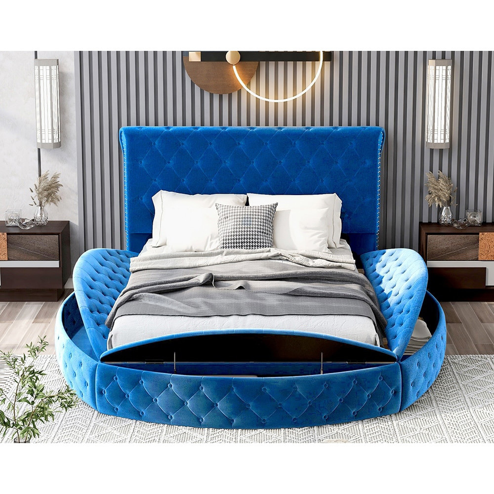 Cheap price Round Modern Upholstered bedding luxury Furniture wooden beds king size for Bedroom Hotel