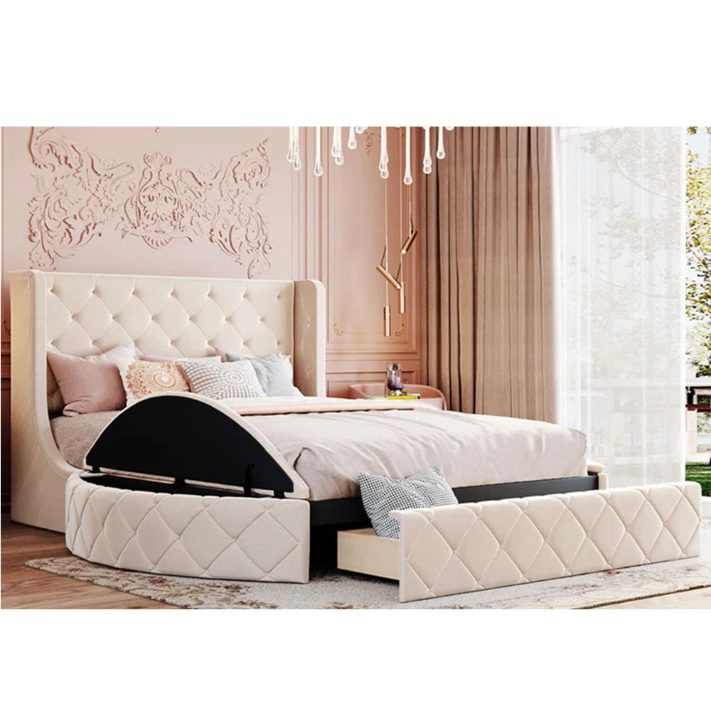 Light luxury hotel set hotel guest cream white velvet room round bed storage drawers luxury bedroom furniture romantic style