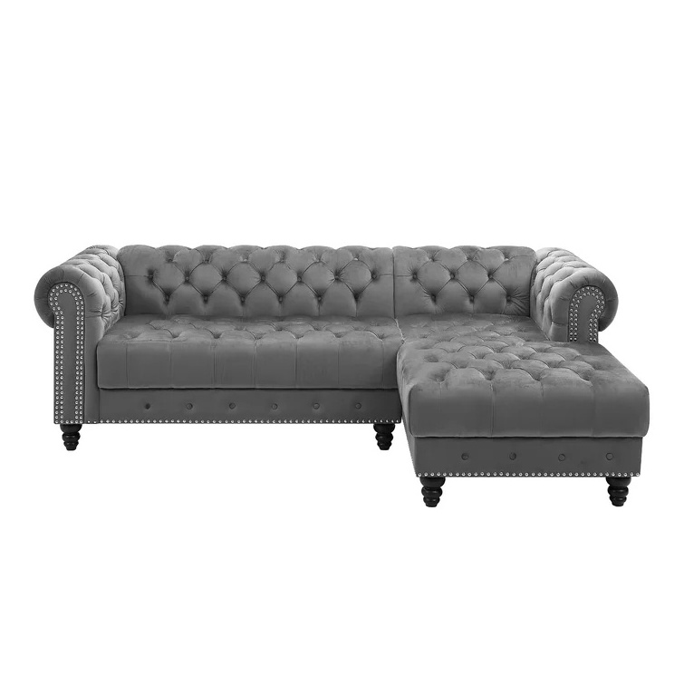 Chesterfield Armrest Home furniture living room sofa Nice Velvet Fabric Button Tufted Design Upholstered Sofa set for Hotel