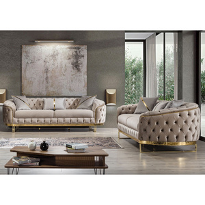 Factory price Luxury Beige Sofa Set Furniture Velvet 1 2 3 Seat Gold Stainless Steel Living Room Sofas For Home Hotel