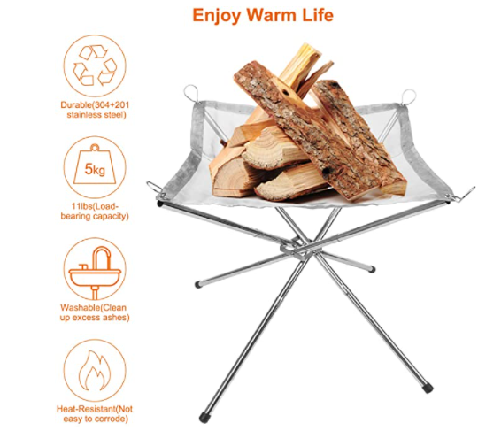 Foldable Mesh Fire Pit Camping Mat Collapsing Stainless Steel Mesh Fireplace Patio Outdoor Heater Firepit