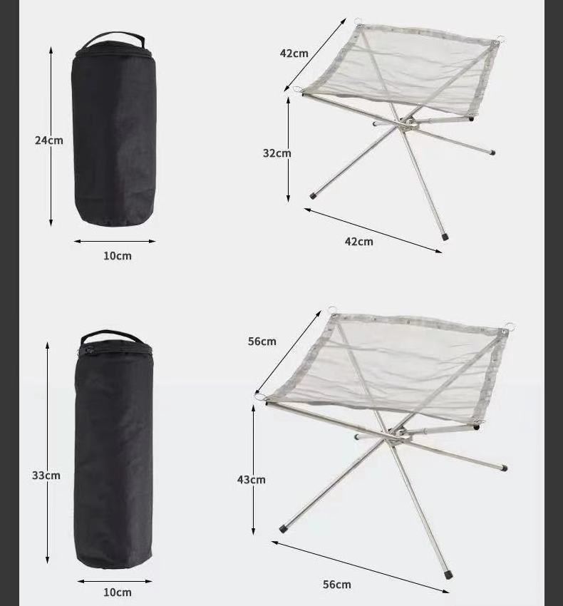 Fire Pit Bonfire Stand for Outdoor Portable Mesh BBQ Camping Women Custom Silver Stainless Steel Rectangle Not Support Morden