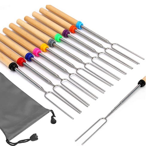 Telescopic Skewers Extra Long Heavy Duty Forks Campfire Roasting Sticks Tools Stainless Steel ISO 32 Inch Camping Accessories