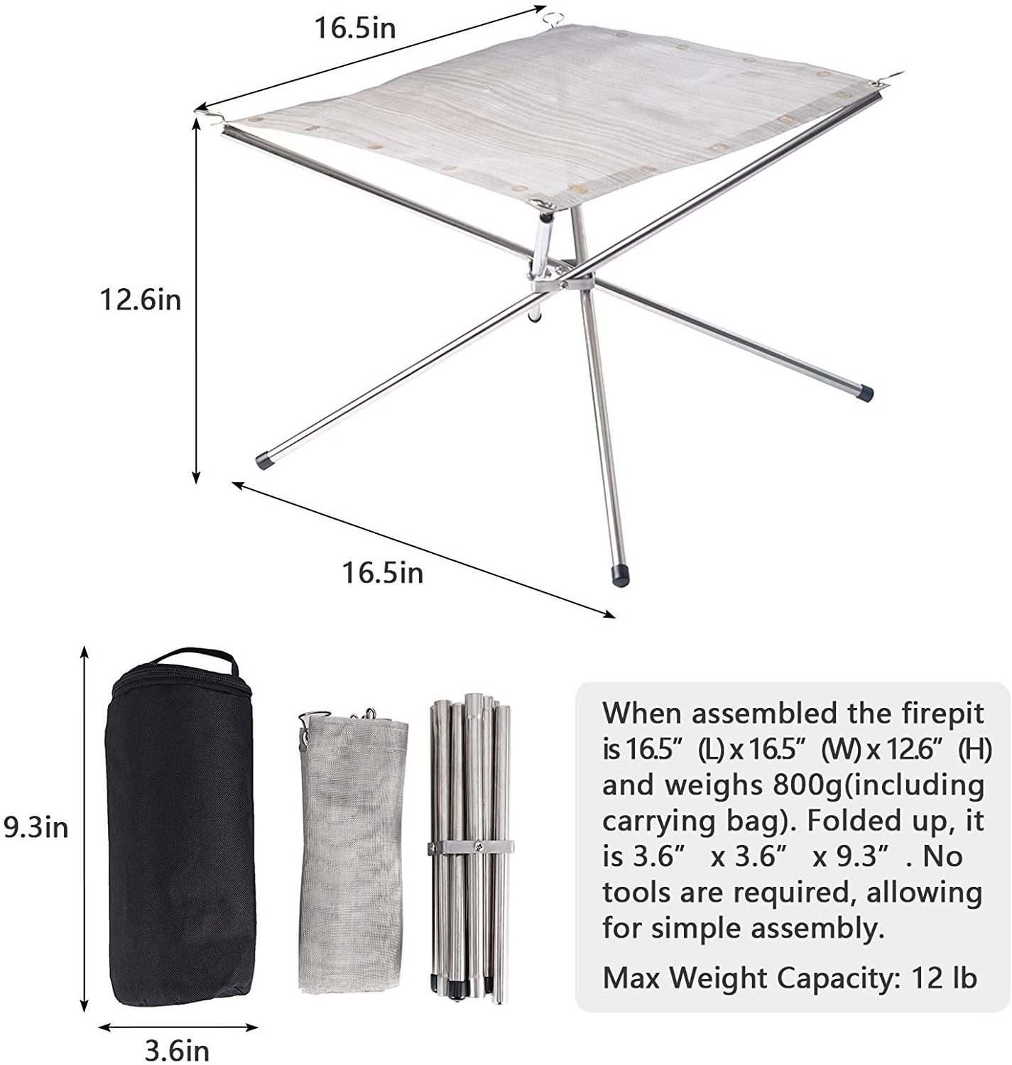 22 Inch Camping Stainless Steel Mesh Fireplace portable Outdoor Fire Pit