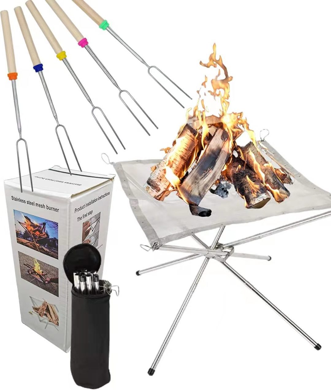 Mini Grill BBQ Portable Collapsible Outdoor Fire Pit Custom Silver Stainless Steel Rectangle Camping Fire Not Support Morden 1pc