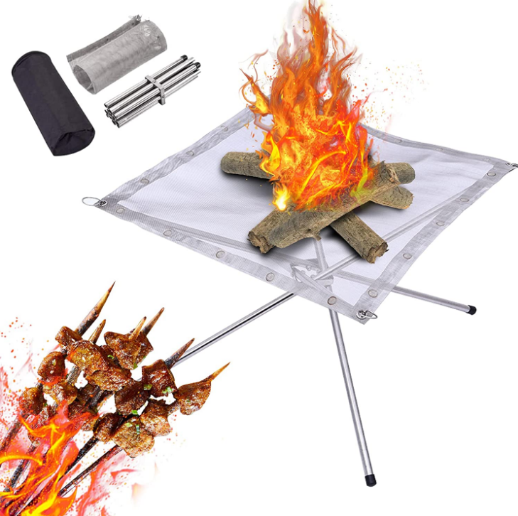 Mesh Fireplace Camping Fire Pit Portable Folding Table Camping Accessories Stainless Steel Custom Silver Outdoor Rectangle 1pc