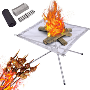 Mesh Fireplace Camping Fire Pit Portable Folding Table Camping Accessories Stainless Steel Custom Silver Outdoor Rectangle 1pc