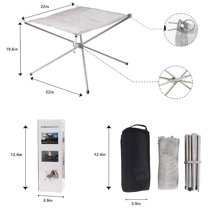 Stainless Steel Folding Portable Smokeless Wood Burner Grill Cover Outdoor Fire Pit for Camping