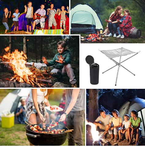 Mesh Fireplace Camping Fire Pit Portable Folding Table Camping Accessories Stainless Steel Custom Silver Outdoor Rectangle 1pc