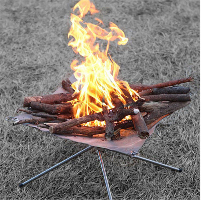 Outdoor Camping Wood Stove Foldable Stainless Steel Mesh Firewood Furnace Burn Pit Charcoal Stove Bonfire Rack