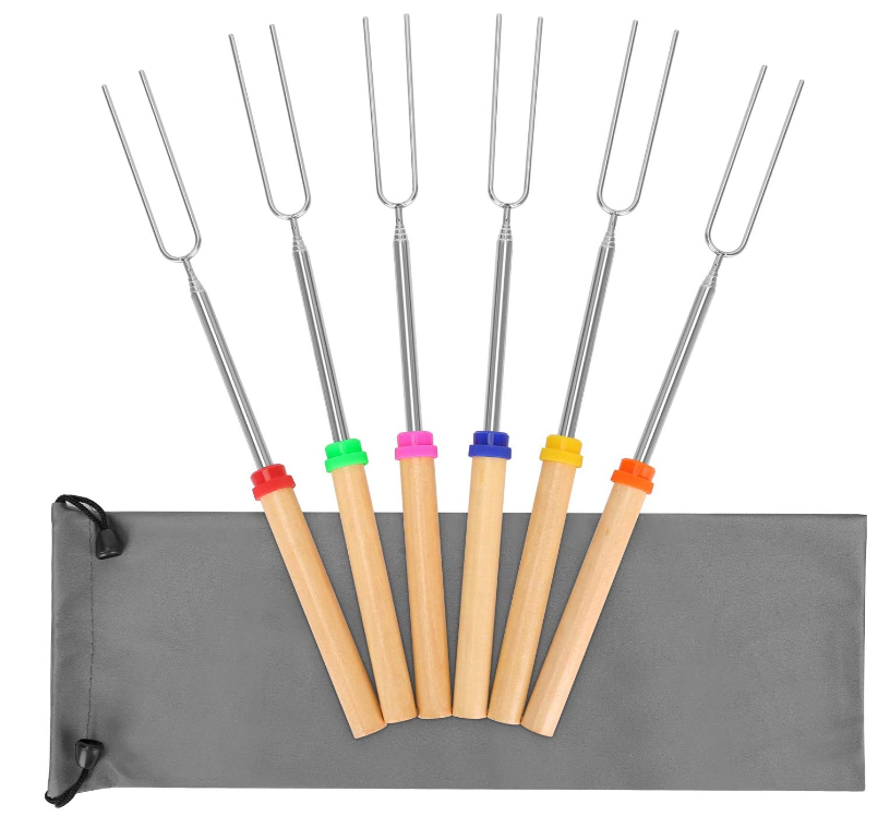 Telescopic Skewers Extra Long Heavy Duty Forks Campfire Roasting Sticks Tools Stainless Steel ISO 32 Inch Camping Accessories