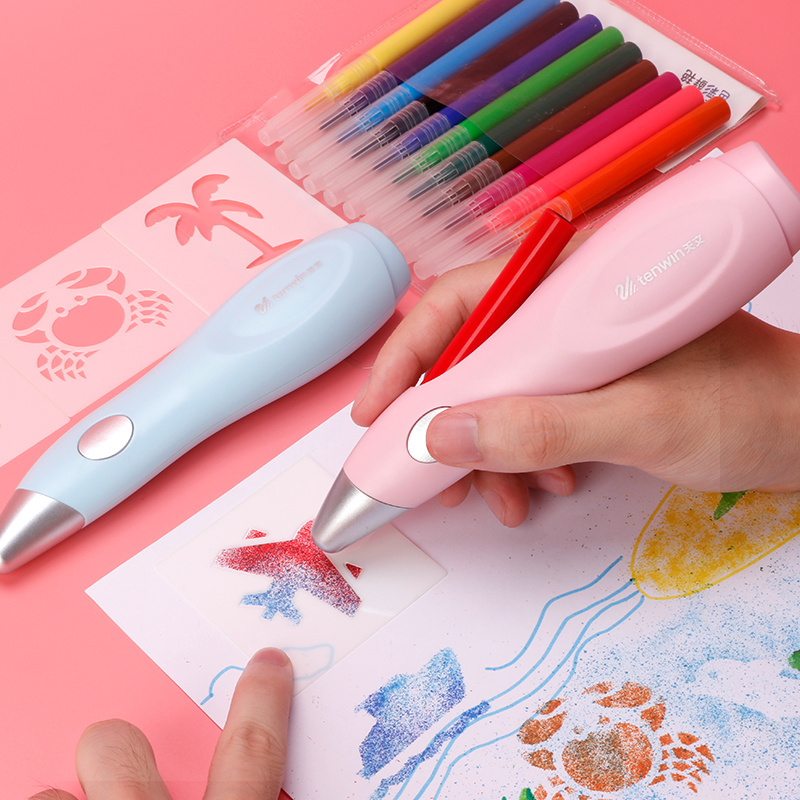 Tenwin 8084 Promotional Gift Hot Selling Popular Kids Painting Colorful Airbrush Stencil Art Blow Pen For Children