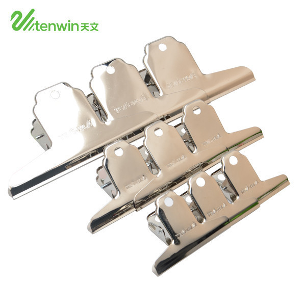 Tenwin 1701-1703 Stainless Steel Metal Binder Nickel round Spring Letter Bulldog Clips for Office Use