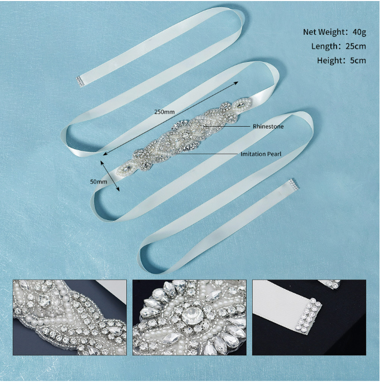 Factory price wedding belts silver rhinestones beads bridal sash for Bridal Dress