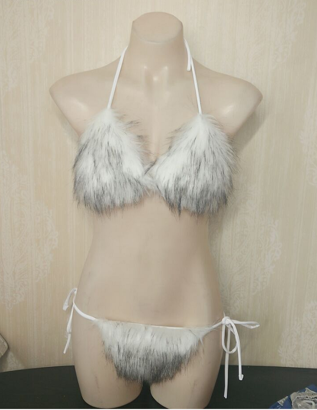 Sexy Girls  Fur Bikini Kardashian Same Design Fur Swimsuit  Bikini Bething Swimwear Set