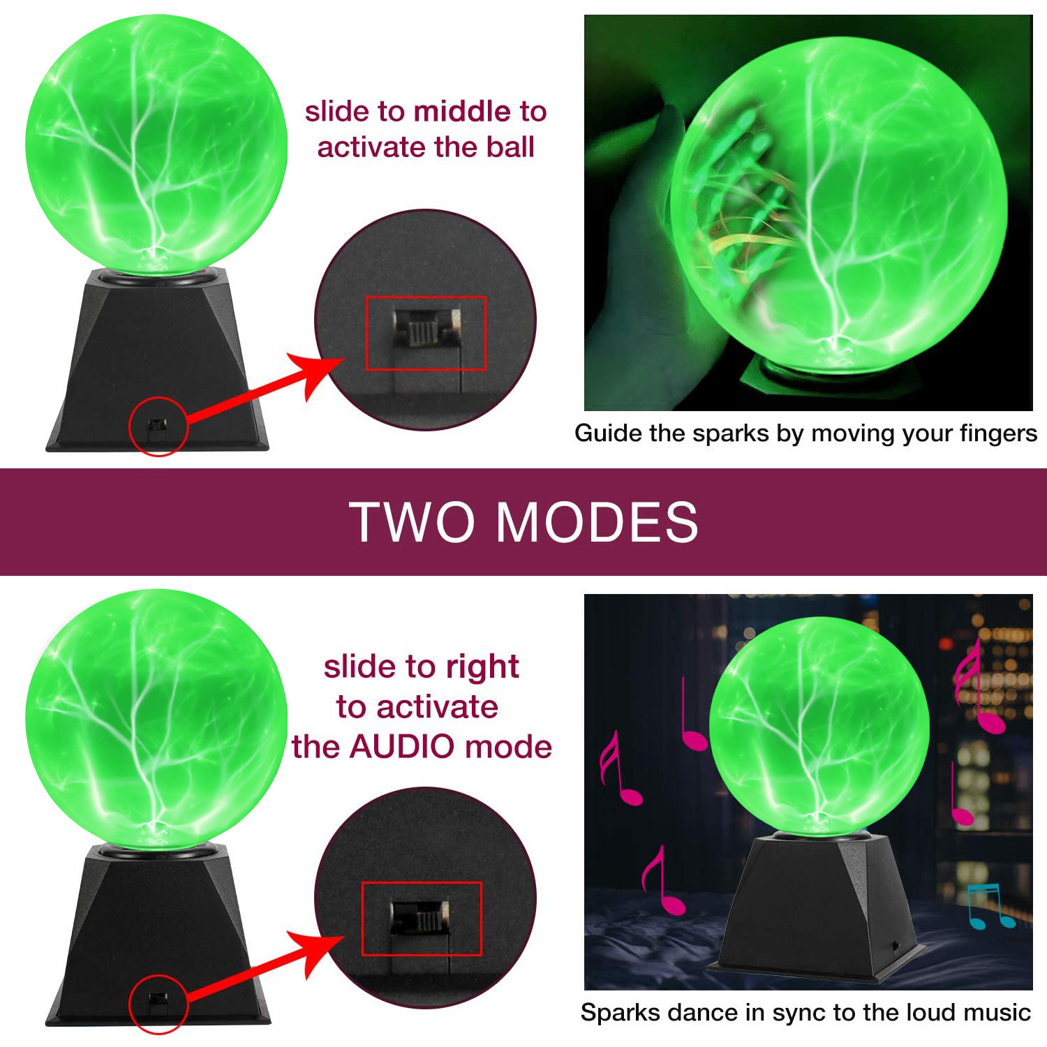 6 inch USB touch voice control Fantasy Magic Touch Sensitive USB Plasma Ball