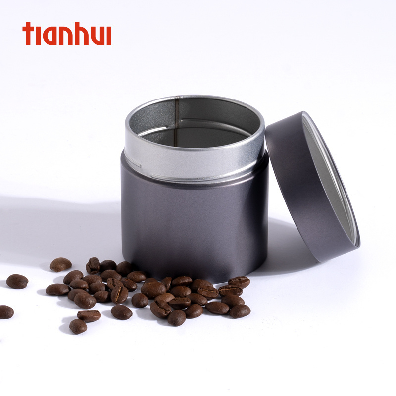 Tianhui Empty Food Grade Custom Small Round White Metal Storage Canister Tea Sugar Coffee Tin Can With Lid