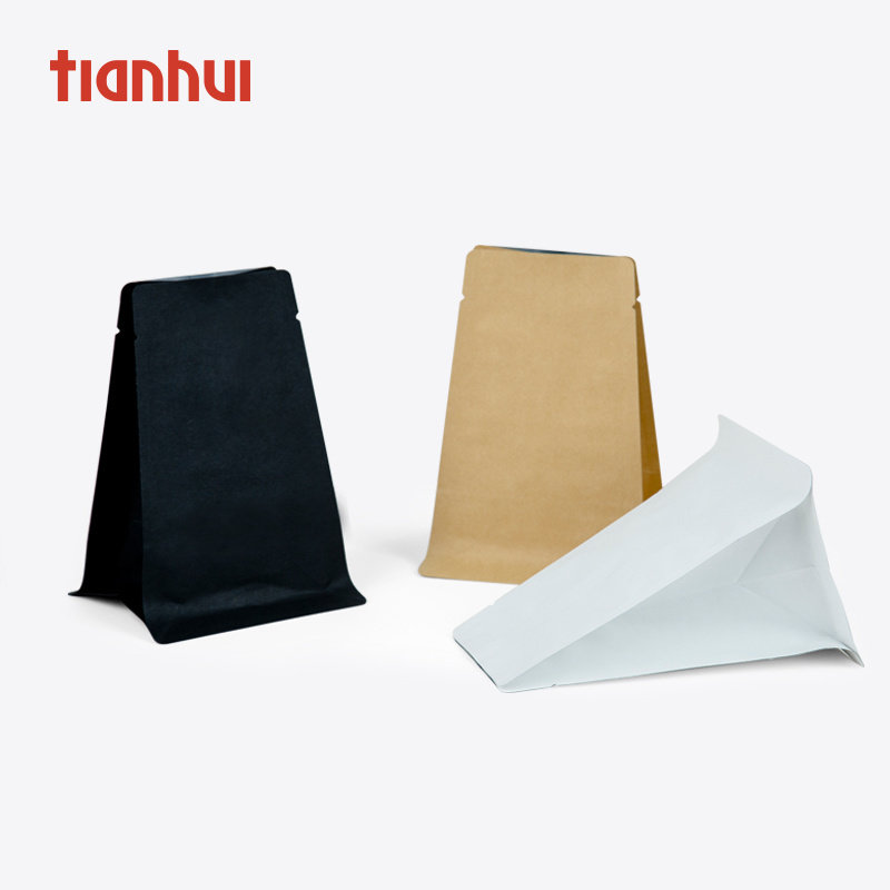 Flat Bottom Kraft Paper Bag Custom Design Square Pouch Tea Coffee Bag Packaging Food Heat Seal Kraft Paper (no Glue) Traditional