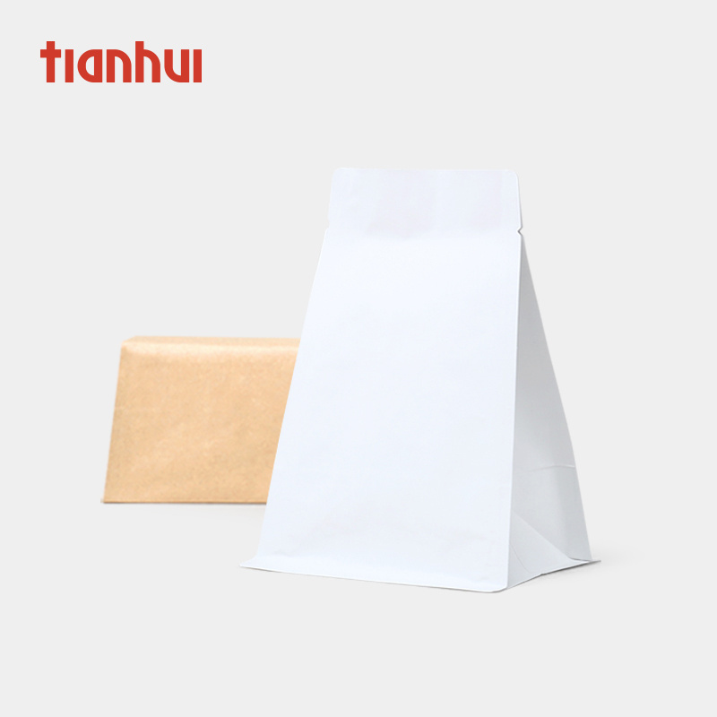 Flat Bottom Kraft Paper Bag Custom Design Square Pouch Tea Coffee Bag Packaging Food Heat Seal Kraft Paper (no Glue) Traditional