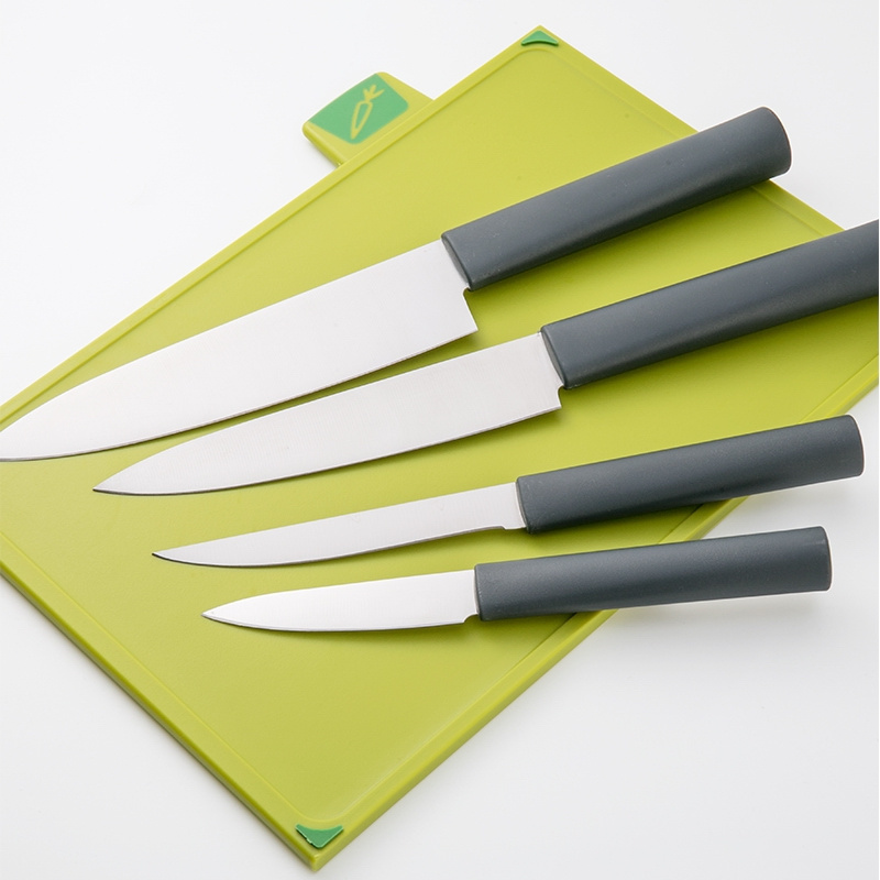 Index Plastic Cutting Board and Knife Set With Holder 4 4 Stainless Steel Knives Color Coded Kitchen Chopping Boards