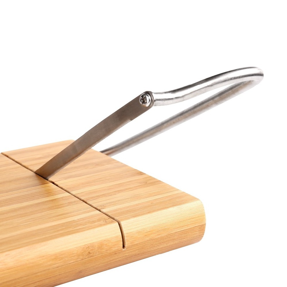 Bamboo Cheese Cutting Board with Stainless Steel Wire Cheese Slicer Cheese Cutter