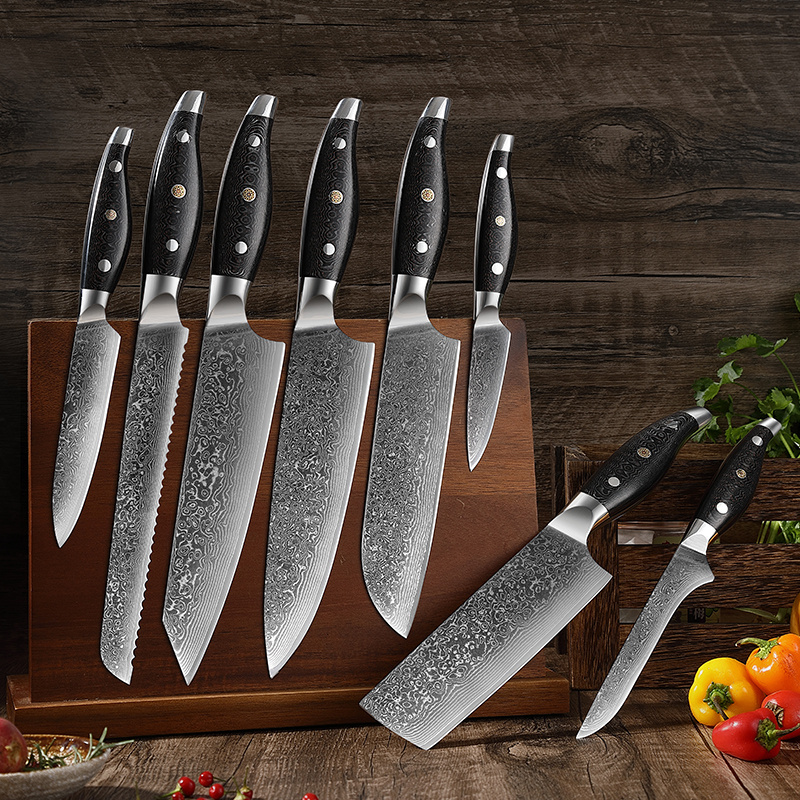 8 pcs Damascus Kitchen Knives Set with Micarta Handle Chef Kiritsuke Santoku Bread Nakiri Boning Utility Paring Knife