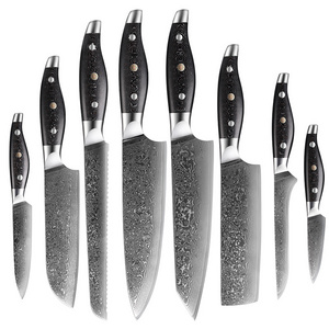 8 pcs Damascus Kitchen Knives Set with Micarta Handle Chef Kiritsuke Santoku Bread Nakiri Boning Utility Paring Knife