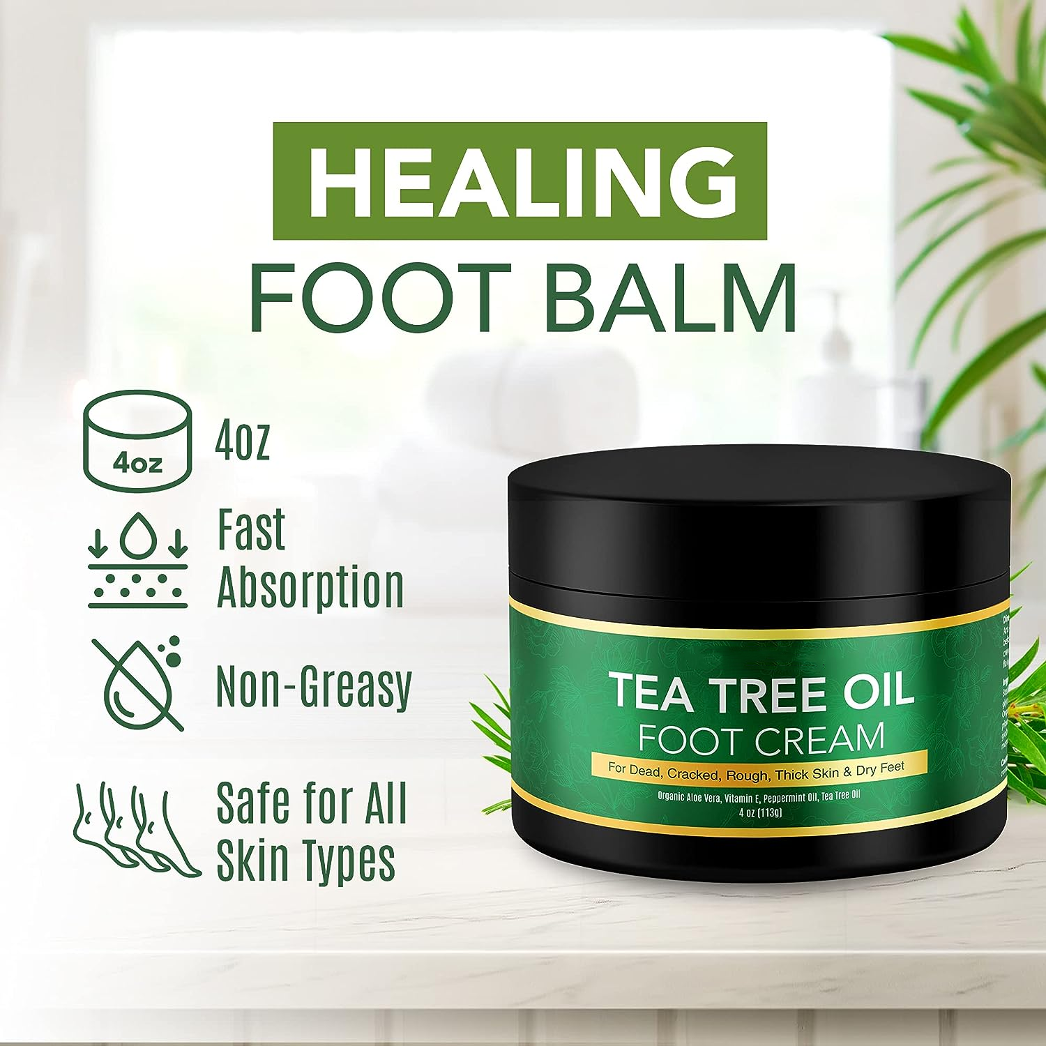 Urea Cream 15% plus Honey Foot Cream for Dry Cracked Feet Heels Knees Elbows Hands Repair Treatment