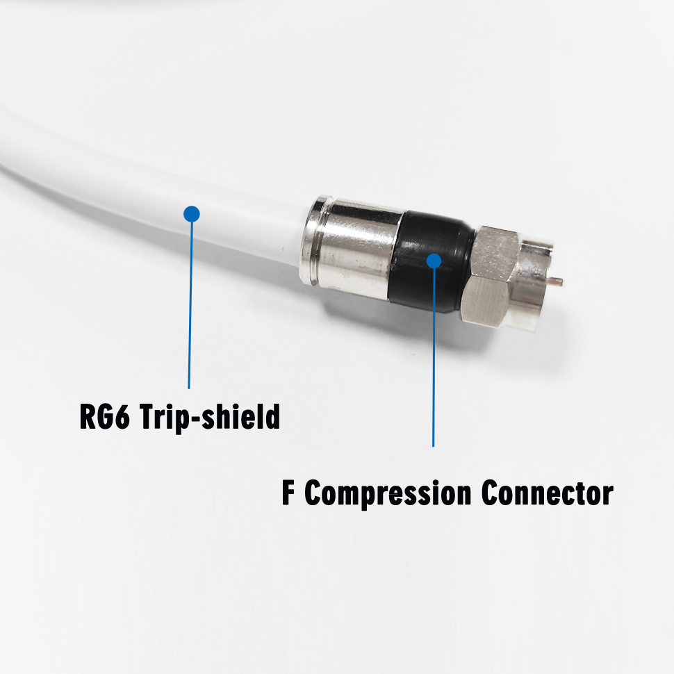 TianJie-10ft  White RG6 Coaxial Cable with F Connectors Standard/Quad Shielded for Satellite CCTV Communication RG6 Patch Cord