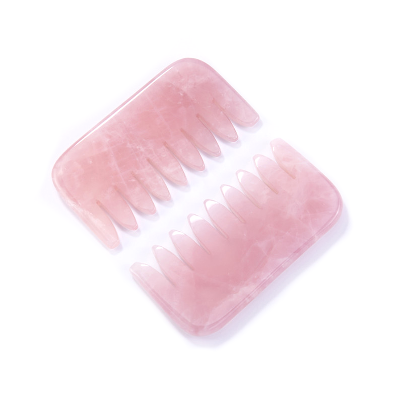 Wholesale Rose Quartz Gua Sha Comb Crystal Scalp Massager Customized Pink Rose Quartz Combs for Head SPA Therapy