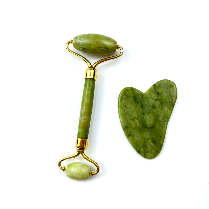 Wholesale Xiuyan Jade Face Roller and Gua Sha Set Scraping Massage Tools Natural Xiuyan Jade Gua Sha for SPA