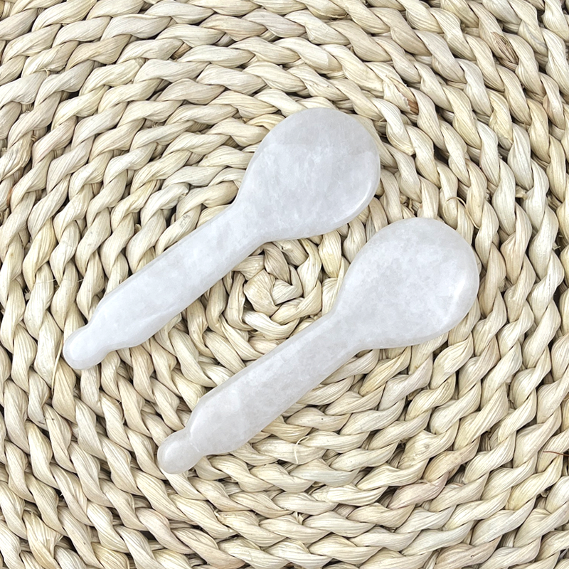 Custom Jade Guasha Spatula White Jade Gua Sha Spoon Face Massage Tools White Jade Acupressure Gua Sha Spoon  for Face Sculpting