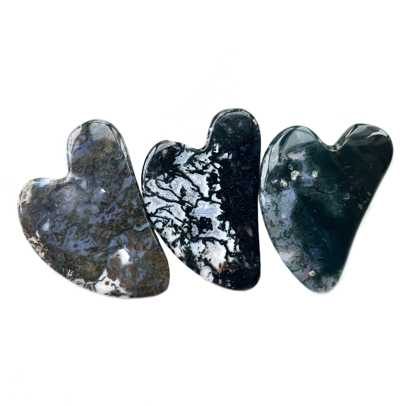 Hot Selling Moss Agate Gua Sha Face Tool Custom Logo Heart Shaped Guasha Stone Massage Therapy Tool for Face Healing