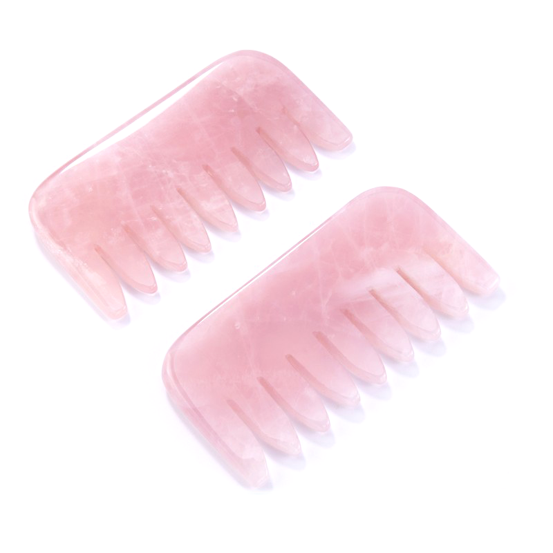 Wholesale Rose Quartz Gua Sha Comb Crystal Scalp Massager Customized Pink Rose Quartz Combs for Head SPA Therapy