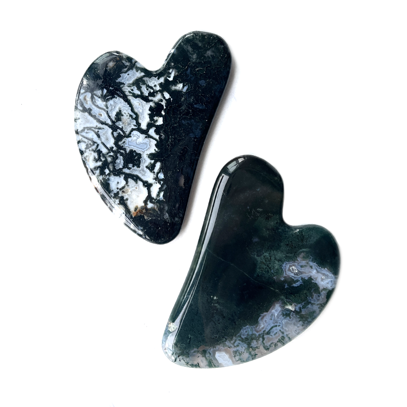 Hot Selling Moss Agate Gua Sha Face Tool Custom Logo Heart Shaped Guasha Stone Massage Therapy Tool for Face Healing