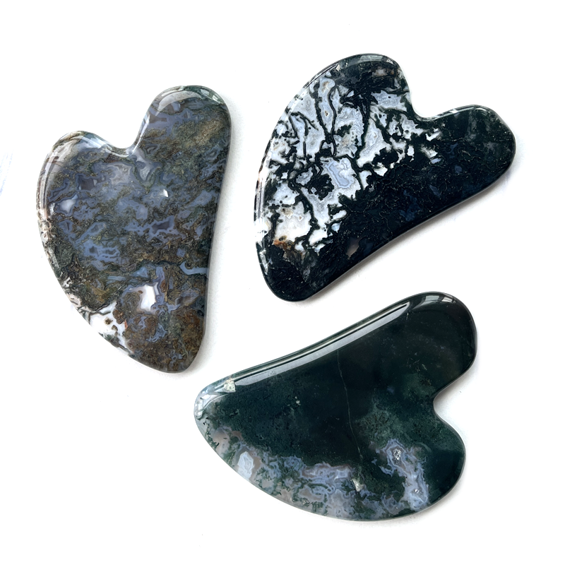 Hot Selling Moss Agate Gua Sha Face Tool Custom Logo Heart Shaped Guasha Stone Massage Therapy Tool for Face Healing