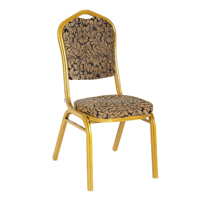 Crown back comfortable fabric banquet chair with metal leg