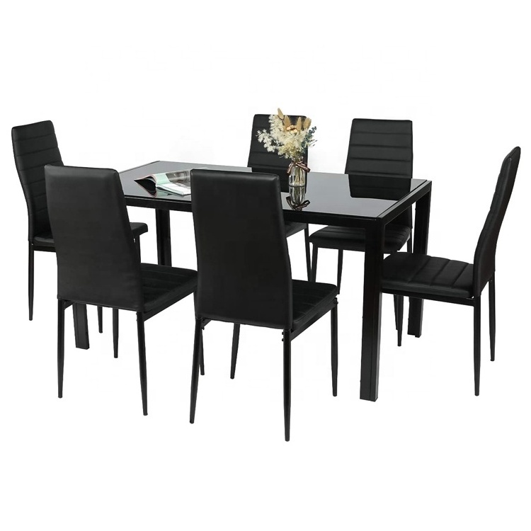 Modern affordable 6 person seater glass top dining table and chairs set