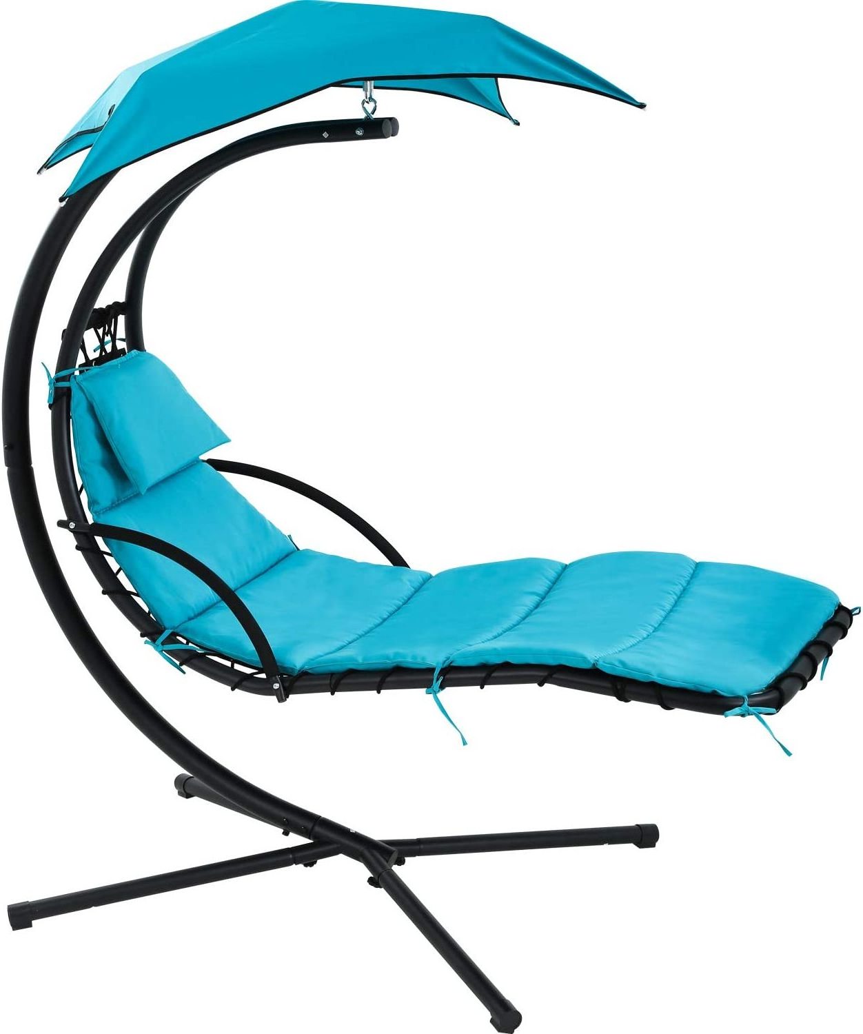 Blue Hammock Stand Swings Adults Hanging Chaise Lounger Floating Canopy Swing Arc Air Porch Patio Outdoor Chair