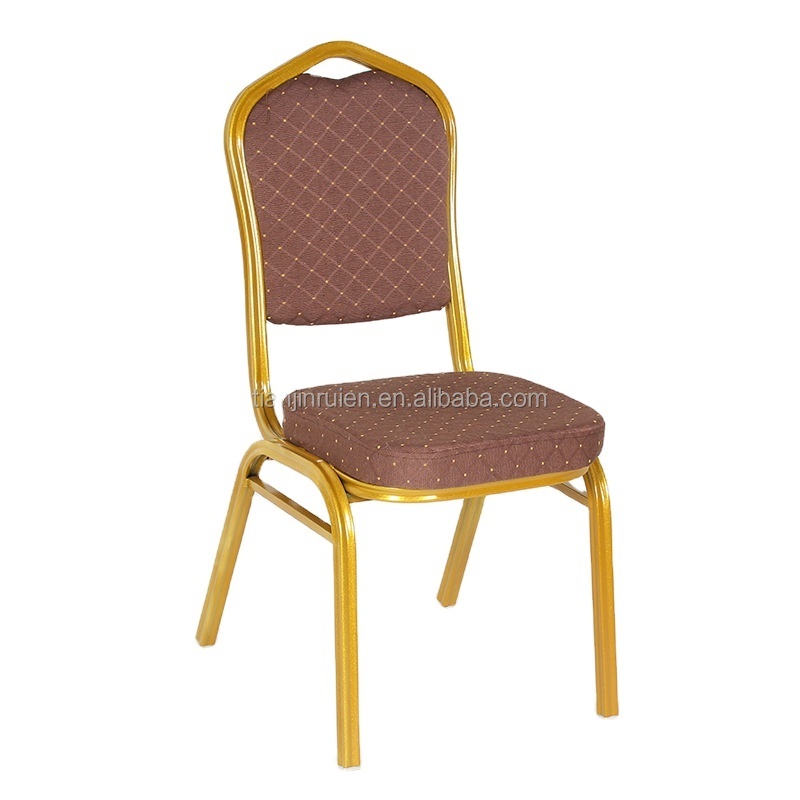 Crown back comfortable fabric banquet chair with metal leg