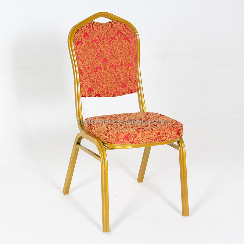 Crown back comfortable fabric banquet chair with metal leg