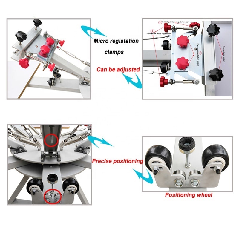 Trousers T-shirts Shoes Micro Registation Four Colors Four Stations Carousel Screen Printing Machine CE Provided Screen Printer