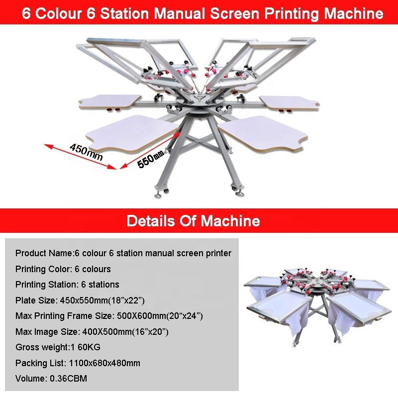 Best 6 Color 6 station Octopus carousel Bag Shirts Manual Silk Screen Printing Press Machine