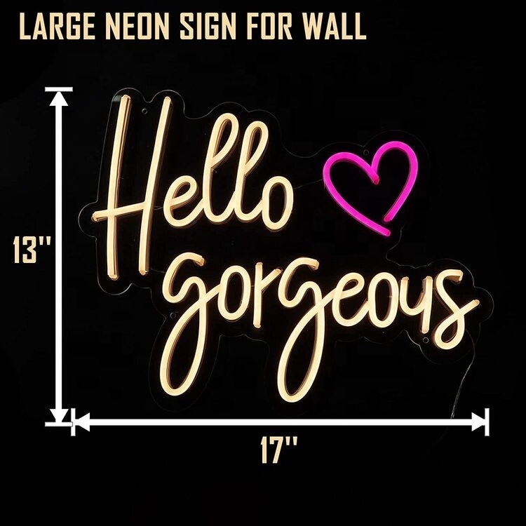 17x13 Inches Warm White Wall Decor Hello Gorgeous Neon Sign Light Large Hello Beautiful LED acrylic neon sign