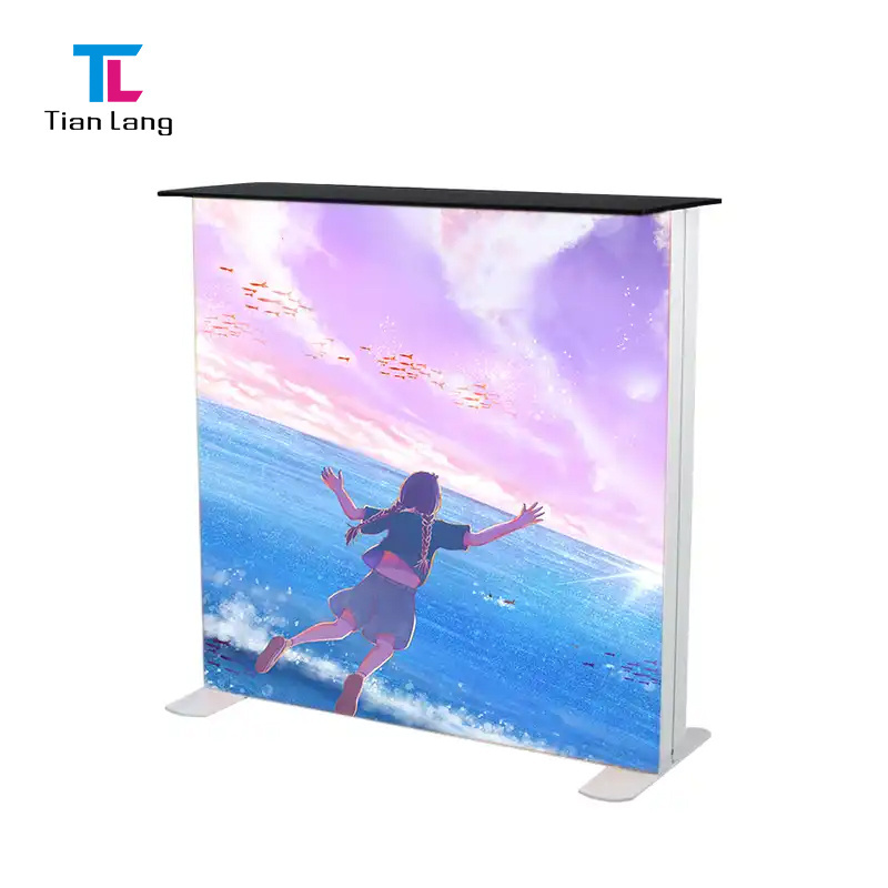 TianLang  Seg Backlit Booth 20x20 Promotion Table Stand Seg Frameless Led Box Light Trade Show Display Counter