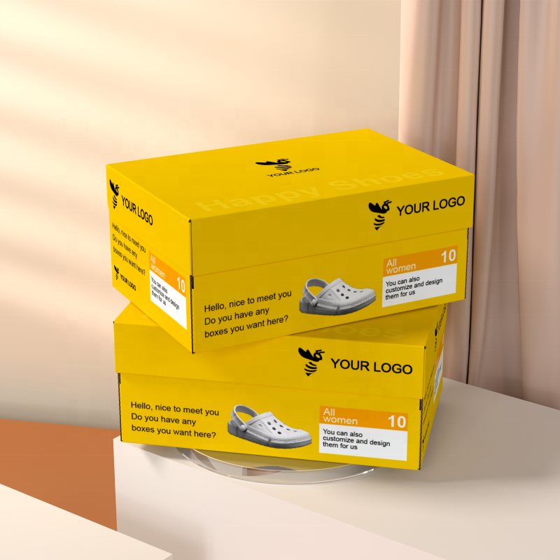 Brand printed yellow folding shoes box slipper sneakers shoes box with custom logo corrugated paper slippers shoe boxes